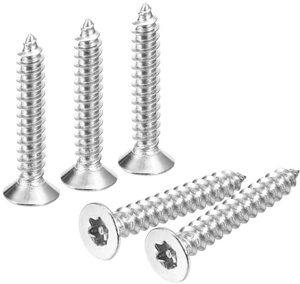 sourcing map Lot de 100 vis Torx à tête fraisée plate M5 x 35 mm, en acier inoxydable 304, inviolable, avec embout T25, auto-taraudeuse, antivol pour bois, industrie mécanique (argent)