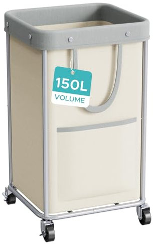 JYPS Wäschekorb, 150L Groß Wäschekorb mit Rollen&Griff, Wäschesammler mit Herausnehmbaren Wäschesack, Laundry Baskets Wäschebehälter,Waschesammelbox für Waschküche, Schlafzimmer, Badezimmer (Khaki)