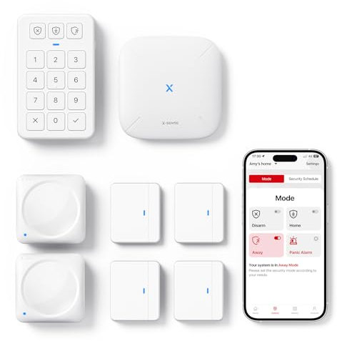 X-Sense Sistema de seguridad Smart Home AS12, sistema de alarma para puerta y ventana, cerradura de código para puerta de entrada con aplicación, funciona con Alexa, sensores de puertas y ventanas,