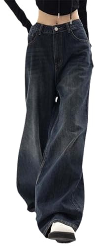 Baggy Jeans Damen Boyfriend Y2k Jeanshose Hip Hop Straight Vintage Low Waist Denim Hose Breites Bein Locker Streetwear Schlupfjeans Freizeithose