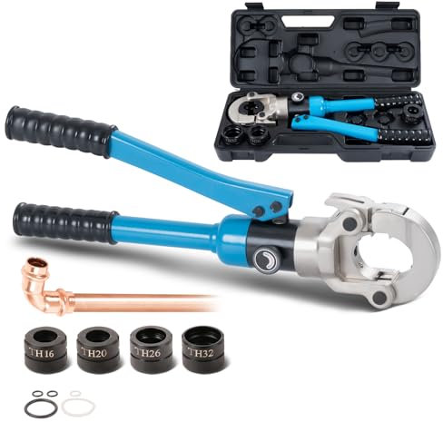 TEENO Crimpatrice professionale per Crimpatura Tubi profilo TH, Pinza a Crimpare per Tubi con Testa Rotante a 360°, Set di pinze per tubi multistrato, tubi in alluminio-plastica e tubi in plastica