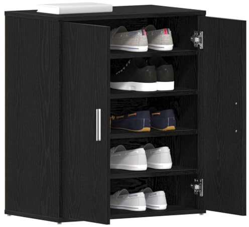 vidaXL Shoe Cabinet 60 x 35 x 70 cm Engineered Wood Black Oak | Two shelves for plenty of shoe storage, Sleek and modern look, Made from engineered wood for long-lasting use