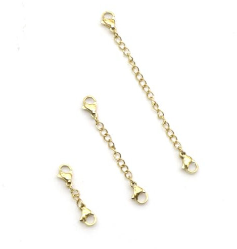 3PCS Necklace Extender Gold Necklace Extenders 3/3.5/7.5cm Gold Chain Extender for Necklaces Braclets Anklets Bracelet Extenders with Lobster Claw Clasp Jewelry Making Extension Chain for Women Men