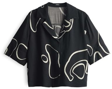 someday Damen Kurzarmbluse | Printbluse ZESORA Loose mit abstarktem Printdesign Black, 40