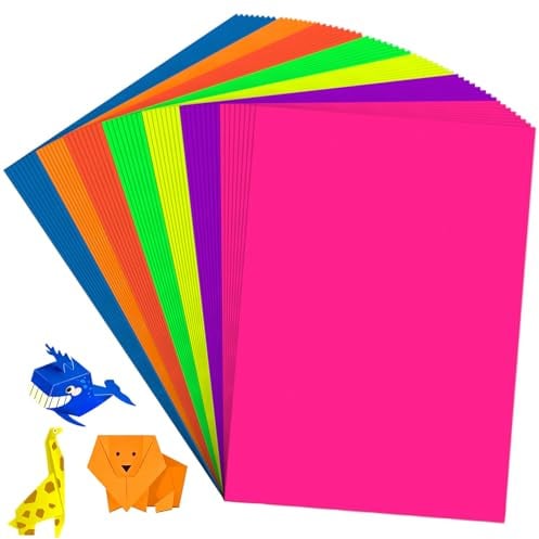 Bunt Karton Papier A4, 56 Blatt Neon Indexpapier 250 g/m Schweres Kartonpapier 7 Farben Set für Schneiden, Schule,Bildung, DIY Handwerk,Kunstprojekte Farbiger (21cm × 29,7cm)