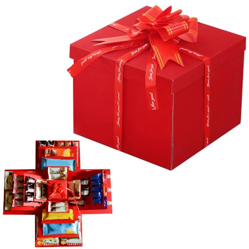 SGZIOO 5-Lagige Explosionsbox, Kreative Überraschungsbox, Surprise Box mit Band, Geschenkbox für Süßigkeiten Foto, DIY Handgemachte Überraschung Box Scrapbook für Geburtstag Jubiläum Valentinstag, Rot