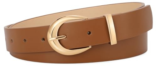 LEACOOLKEY Damengürtel Leder für Jeans Hosen Verstellbar Kleid ledergürtel für Frauen mit goldener Schnalle,Breite 2,8 cm