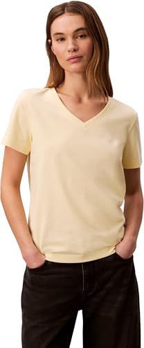 Calvin Klein Damen T-Shirt Kurzarm Archive Jersey Tee mit V-Ausschnitt, Gelb (French Vanilla), S