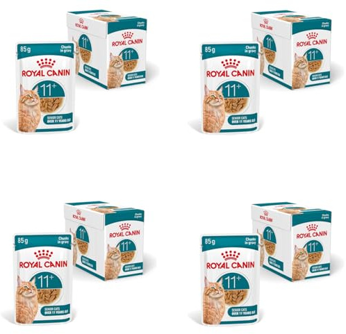 Ageing 11+ Gravy | Nassfutter für Senior Katzen | 4 x 12 x 85 g | Royal Canin | Alleinfuttermittel | Für die Seniorphase ab 11+ | HealthyAge7 Complex | Stückchen in Soße | 4er Pack