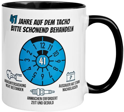 41 Geburtstag Mann Geschenk | 41 Jahre auf dem Tacho – Schonend behandeln | Geschenk Männer 41. Geburtstag | Geburtstagsgeschenk 41ter Geburtstag | Lustige Geburtstagstasse mit Spruch zum 41ten