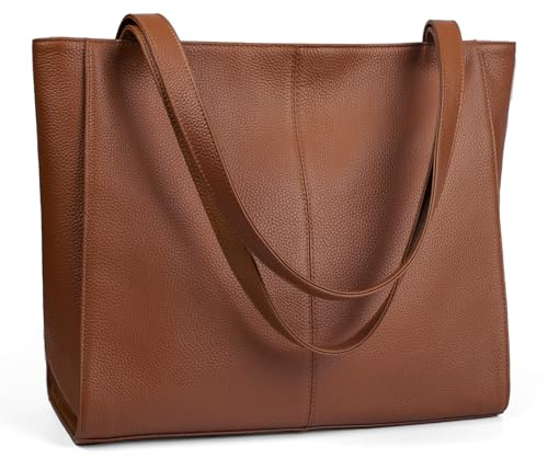befen Echtleder-Tragetaschen für Damen, große Schultertaschen für Damen, Damen-Laptop-Tragetasche, Damen-Handtaschen mit Laptopfach, dunkelbraun