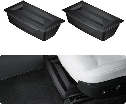 BASENOR 2PCS 2026 Tesla Model Y Juniper Under Seat Storage Box, Hidden Organizer Tray [No-Slip] with Dust Lid, Underseat Storage for 2025 2026 Model Y Juniper