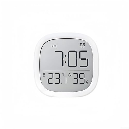 Digital Thermometer Hygrometer with Alarm Clock and Magnetic Mount, Desktop Stand for Monitoring Indoor and Outdoor Temperature and Humidity (White)