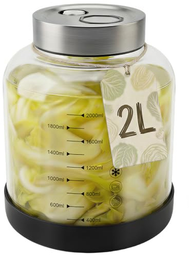 MEEQUE Fermentierglas mit Deckel - Gärglas Einmachglas 2L mit Gärventil | Kefir Glas Fermentiergläser, Auskochen Geeignet, Sauerkraut Fermentationsglas, Kimchi Behälter Jar für Gurke/Sauerkraut