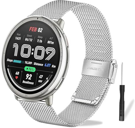 Tnhsvp Metall Armband Kompatibel mit Amazfit Active 3 Premium/Active 2/2 Square/Active/GTS 4/GTS 3/GTS 2/GTS/Garmin Vivoactive 5, 20mm Einstellbar Edelstahl Ersatzarmband für Damen Herren.