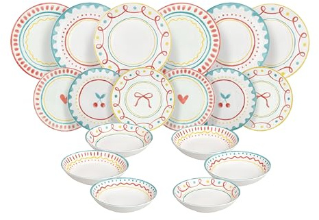 Tognana Cherry Pop, Servizio piatti per 6 persone 18 pezzi, porcellana, multicolor