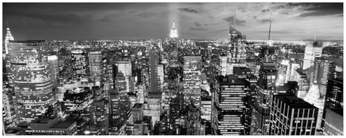 Wallario Küchenrückwand selbstklebend 115 x 50 cm, Motiv: New York bei Nacht - Panoramablick über die Stadt - schwarzweiß | Spritzschutz abwischbar & pflegeleicht