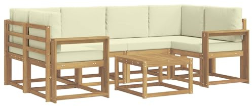 vidaXL Outdoor-Sofagarnitur mit Kissen 7 pcs Weiß und Creme, Garten-Lounge, modernes Outdoor-Sofa, gemütliche Sitzecke für Pool, entspannende Holz-Patio-Ausstattung
