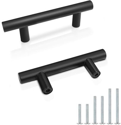 Probrico 10 x Matte Black T Bar Handle Pull Stainless Steel Kitchen Cabinet Cupboard Cabinet Door Knob 64mm Hole Centres/100mm Length for Wardrobe Door Handle