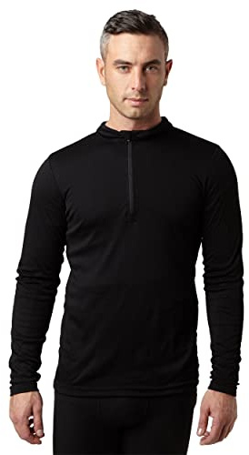 Peter Storm Men's Long Sleeve Thermal Zip Baselayer with Half Zip, Men's Thermal T-Shirt, Men's Warm Underwear Baselayer Top, Black, L