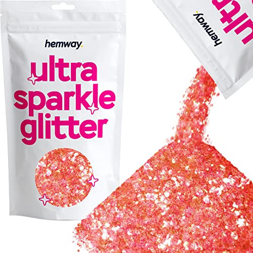 Hemway Ultra Sparkle Glitter - Pink Orange Iridescent Mix | 100g Mixed Metallic Flakes for Resin & Epoxy Crafts | Supplies for Tumblers, Festival, Hair, Face, Body, Eye & Nail Art Decoration