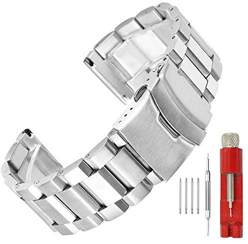 SINAIKE Schnellverschluss 20 mm Uhrenarmbänder Metallarmband für Damen und Herren Massives gebürstetes silbernes Edelstahlarmband Uhrenarmbänder mit Doppelschließe