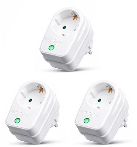 Adattatore presa 3X con protezione contro le sovratensioni | 230 V | protezione contro i fulmini presa adattatore di rete | 3500 W | con blocco di sicurezza per bambini | 3 pezzi