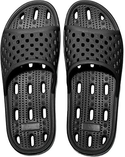 Ranberone Shower Slippers for Women Men Quick-Drying Shower Shoes Anti-Slip Bathroom Slippers Swimming Pool Beach Sliders Summer Sandals Black 9 UK