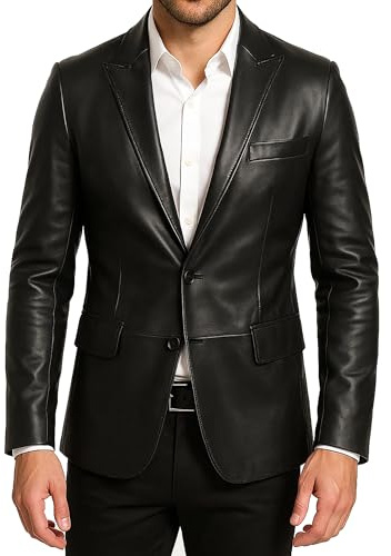e Genius Giacca nera da uomo in vera pelle, stile classico e morbido