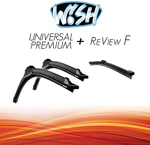 Wish® Universal Premium Satz Front + Heck Scheibenwischer Länge: 21 530mm / 21 530mm / 13 330mm Wischblätter Vorne und Hinten Scheibenwischer Flachbalkenwischer + ReView F UP21.21.B5.RF13