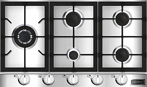 Kaiser KG 9357 Turbo, Plaque de cuisson à gaz 90 cm, En acier inoxydable exclusif - Autonome - Cuisinière - 5 brûleurs de qualité supérieure - 3,8 kW - Brûleur WOK - Gaz naturel et propane possibles