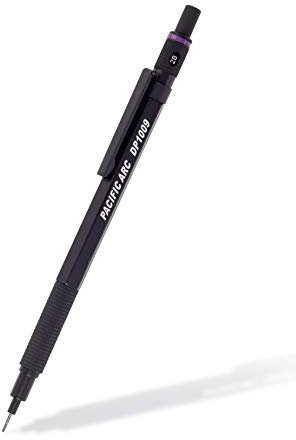 Pacific Arc Chromagraph Porte-crayon mécanique en métal de 0,9 mm Noir avec indicateur de niveau de mine intégré, porte-crayon pour dessin, croquis et dessin