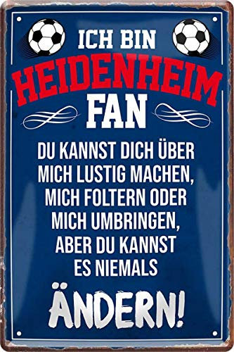 WOGEKA ART Retro Blechschild - Ich bin Heidenheim Fan Fußball - witziger Spruch als Geschenk-Idee zum Geburtstag Weihnachten zur Dekoration 20x30 cm Vintage-Design aus Metall 1666