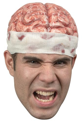 Ghoulish Costume d'Halloween pour homme, casquette de costume de cerveau exposé avec bandages sanglants, taille unique, rouge