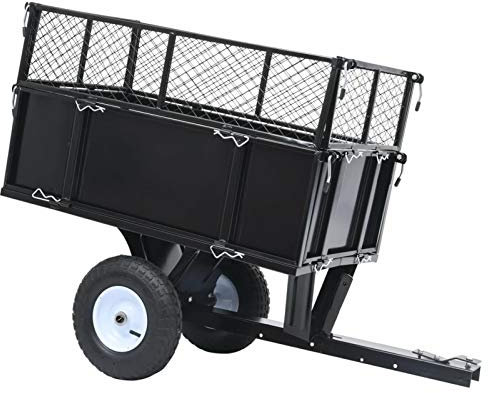Tidyard Kippanhänger Rasentraktor Kippanhänger mit Gitter und Abnehmbaren Seitenwänden, 150 KG Tragkraft, Schwarz, 130 x 52 x 87 cm