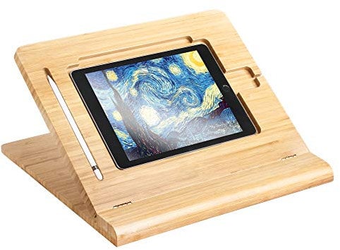 ELETIUO Support de Tablette réglable et Pliable, Multi-Angles en Bois de Bambou pour iPad, Stable pour Dessiner, Regarder, Taper (Prend en Charge Plusieurs appareils)