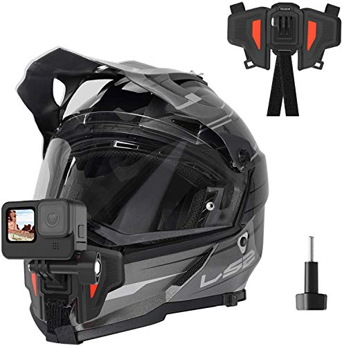 TELESIN Supporto per Casco Moto Mento per GoPro Hero 13/12/11/10/9/8/7/6/5/4, DJI OSMO Action 5 Pro Action 4/3, Insta360, Silicone Antiscivolo, Facile da Installare, Action cam di Azione Accessori