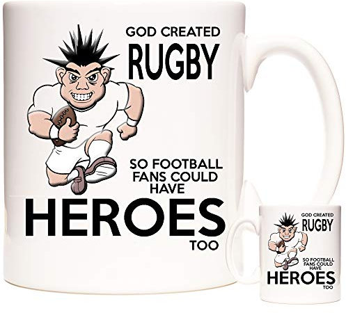 KAZMUGZ Rugby Mug God Created Rugby so Football Fans Would Have Heroes Too. Rugby Fan Gift Coffee Mug Tea Cup.