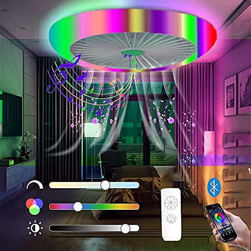 RGB Smart Ceiling Light with Fan for Living Room, Music Bluetooth Ceiling Fans Lamps with Speakers, LED 72W Ceiling Lights with Remote Control and APP Control, Mute Modern Invisible Ceiling Fan Lamp