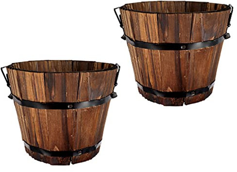 2st Blumentopf Fass Pflanzer Eimer Pflanzgefäße Pflanzkübel Aus Holz Patio Garten Hinterhof Eimer Fass Blumentöpfe Whisky Pflanzer Jahrgang Karbonisiertes Holz