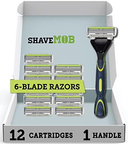 Shave Mob Rasierset für Herren, 6 Klingen, flexibler Griff + 12 Nachfüllpackungen