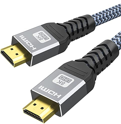 YOJOCK HDMI 2.1 Kabel 8K 2 Meter, 48Gbps HDMI [8K@60Hz/4K@120Hz] Geflochtenes Kabel, DTS: X, HDCP 2.2 & 2.3, HDR 10, eARC, Dynamisches HDR, Kompatibler Projektormonitor PS5/4/3 (3M)