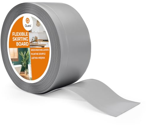 Quest Plinthe Souple PVC 100 x 25 mm Imperméable - Gris, 25 m | Bande de finition murale, résiste à l'eau et aux moisissures, pose facile sans perçage, salon, cuisine & salle de bain