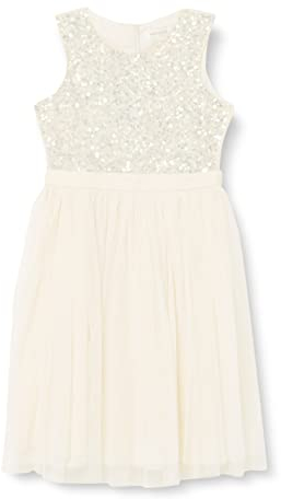 Maya Deluxe Mädchen^Mädchen Paillettenverziertes Hochzeit und Geburtstag Festlich mit Bandschleife Brautjungfernkleid Kleid, Ivory, 3-4 Jahre