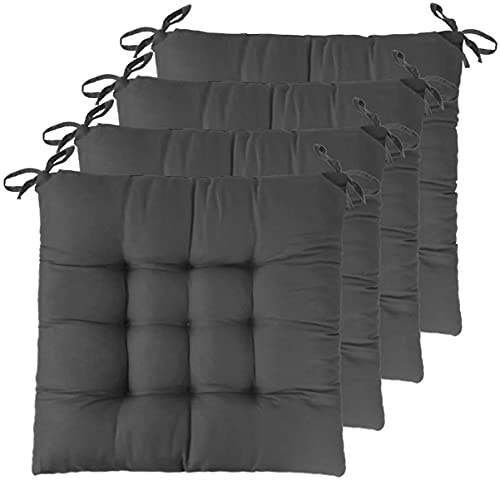GREATOOL 4 Unidades Cojines para Sillas de Exterior e Interior Reversibles 40 x 40 x 5cm, Cojines de Silla Asiento Tumbonas Patio Terraza Exterior Acolchado Almohadilla (Pack 4, Negro)