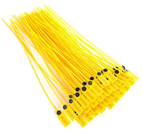 TOPINCN Etiquetas de Seguridad de Plástico de 100 Uds., Paquete Amarillo, Camión de Transporte, Sello de Seguridad de Plástico, Bridas de Etiqueta de 40cm con Número