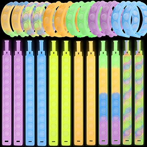 Steemjoey 24 Stück Fluoreszierendes Pop it Fidget Toy Set, Pop Bubble Fidget Armband Spielzeug Set, Anti Stress Spielzeug, Fidgets Toys Partygeschenk für Kinder und Erwachsene