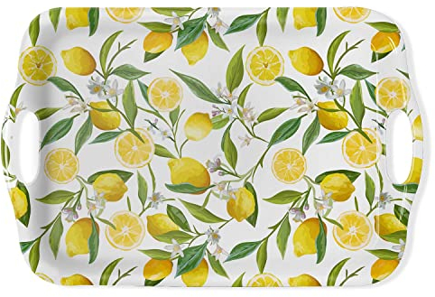 Serviertablett Dekoratives Tablett mit Griffen Mehrzweck Rechteckige Serviertabletts für Restaurant, Partys, Couchtisch, Küche - Zitrone