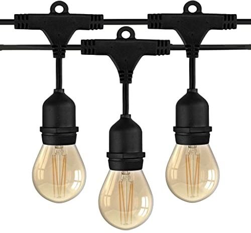 Ledvion - LED Lichterkette, 10M, Inklusive 10x Gold E27 LED, 1W, 2100K, Inklusive 10 Gold Filament LED-Lampen, IP65