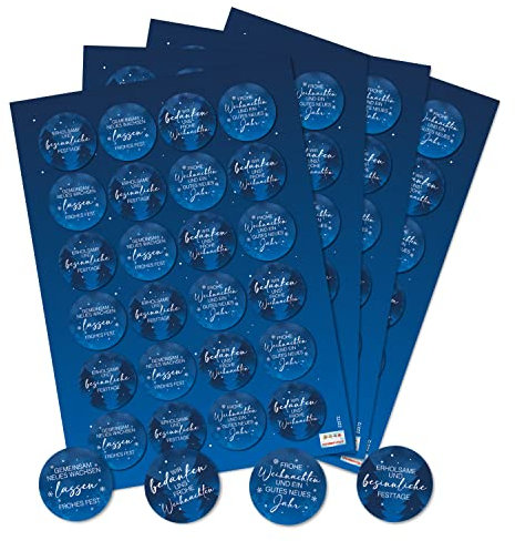 Logbuch-Verlag 96 Aufkleber Frohe Weihnachten Weihnachtssprüche Sticker Ø 4 cm blau Wereartikel Firma Kundengeschenk